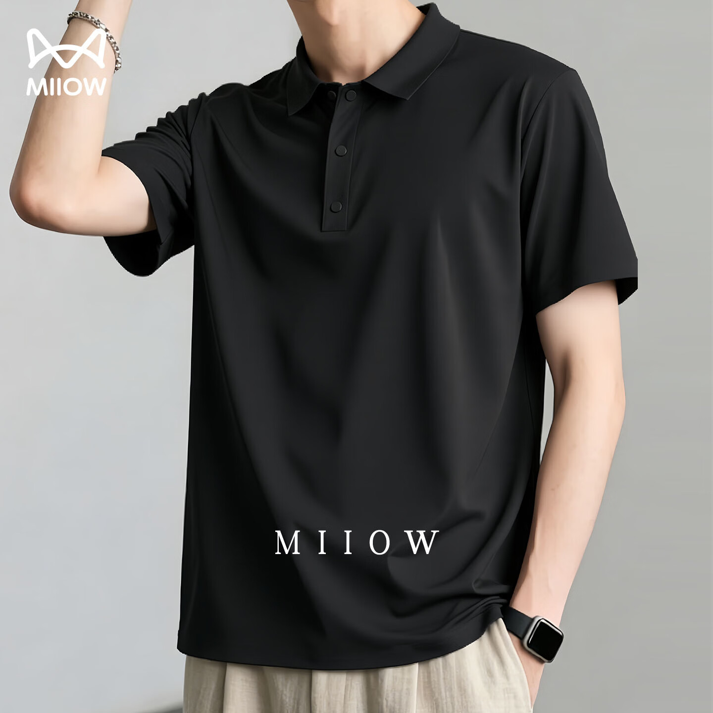 猫人冰丝速干polo衫男短袖夏季新款休闲运动上衣t恤衫衣服 曜石黑 【冰感速干-父亲节礼物】 XL /180(140-160斤）