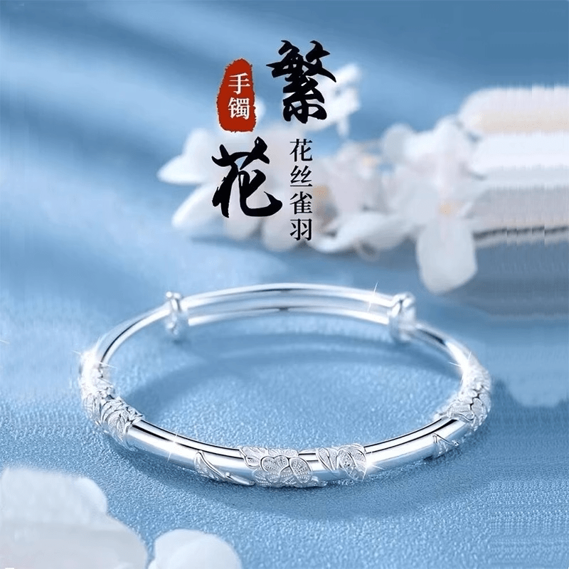 足银999满天星手镯女款实心推拉镯子送女友闺蜜老婆情人节礼物 平安+福牌银手镯【精美礼盒+证书】