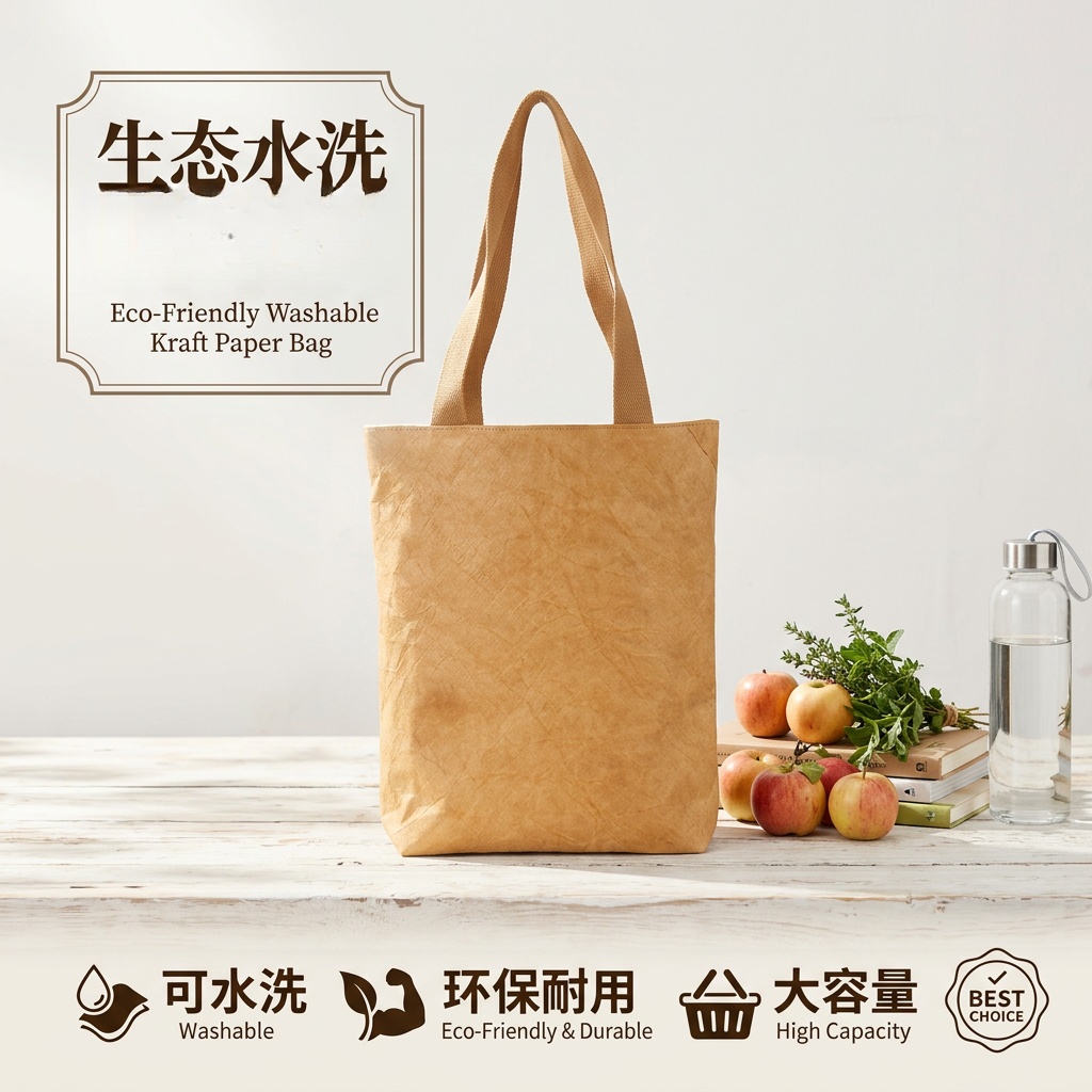紫叶（ZIYE）杜邦纸袋定制褶皱纸包水洗揉纹牛皮纸简约包定做环保袋手提袋印字 驼色 杜邦纸袋 33*8*36cm