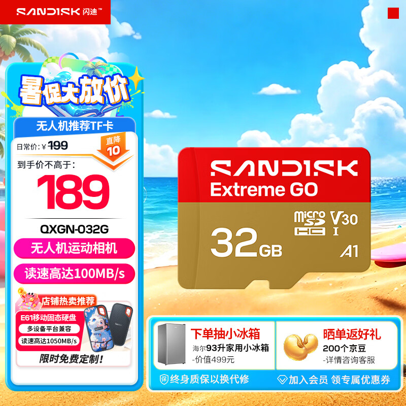 闪迪GO系列内存卡存储tf卡运动相机卡高速gopro相机无人机内存卡MicroSD卡u3/v30 适用于适用pocket4 Extreme GO 32G