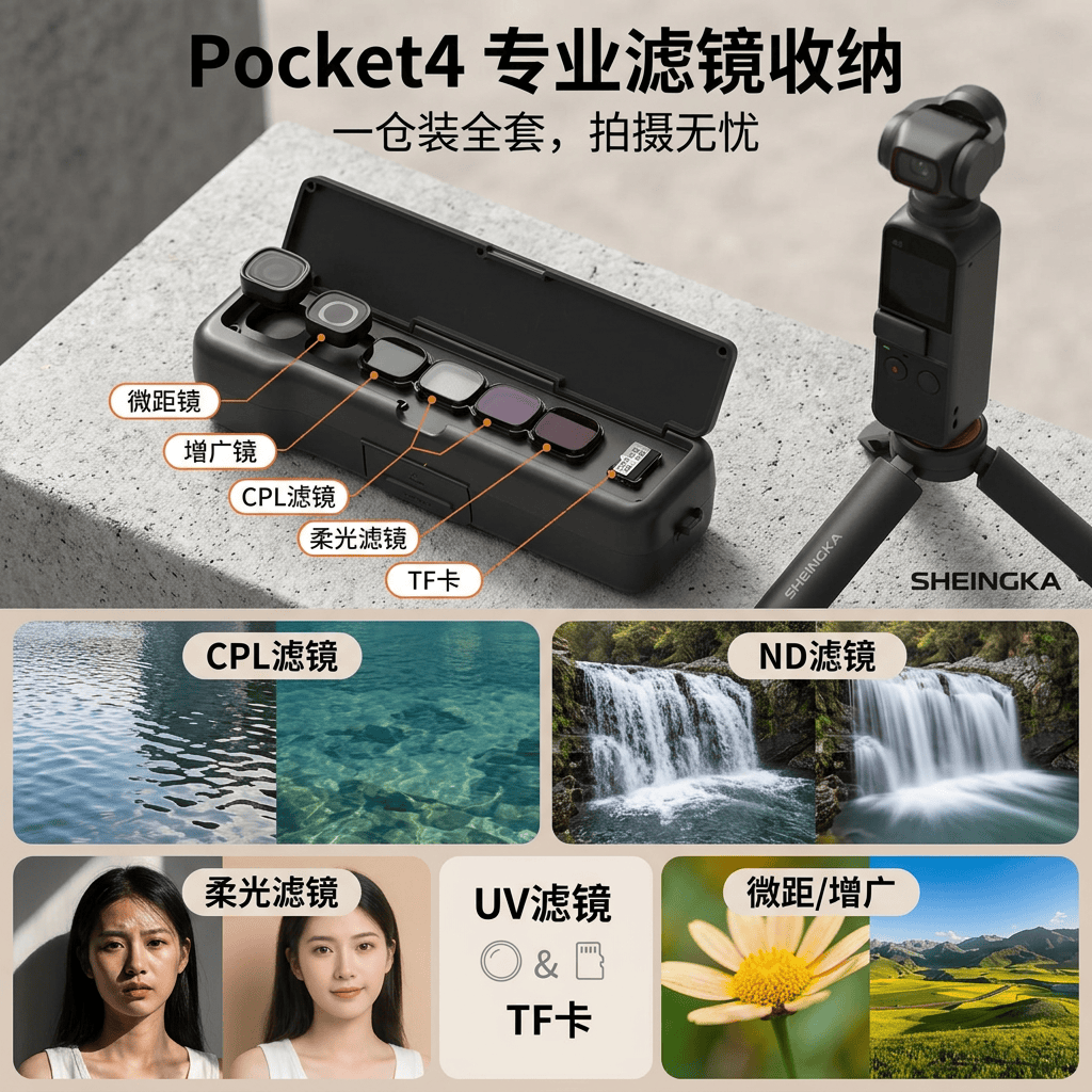 sheingka 【Pocket4/3专用】DJI大疆Pocket4/3保护壳一体式全包便携收纳盒pocket4/3翻盖磁吸防刮花保护套 可更换套餐壳颜色丨下单备注