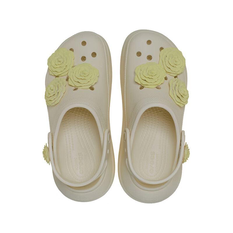 卡骆驰(CROCS)经典泡芙叠影玫瑰洞洞鞋户外厚底花园鞋沙滩鞋女鞋凉鞋|214028 极白色-2MD 36 /37(220mm)