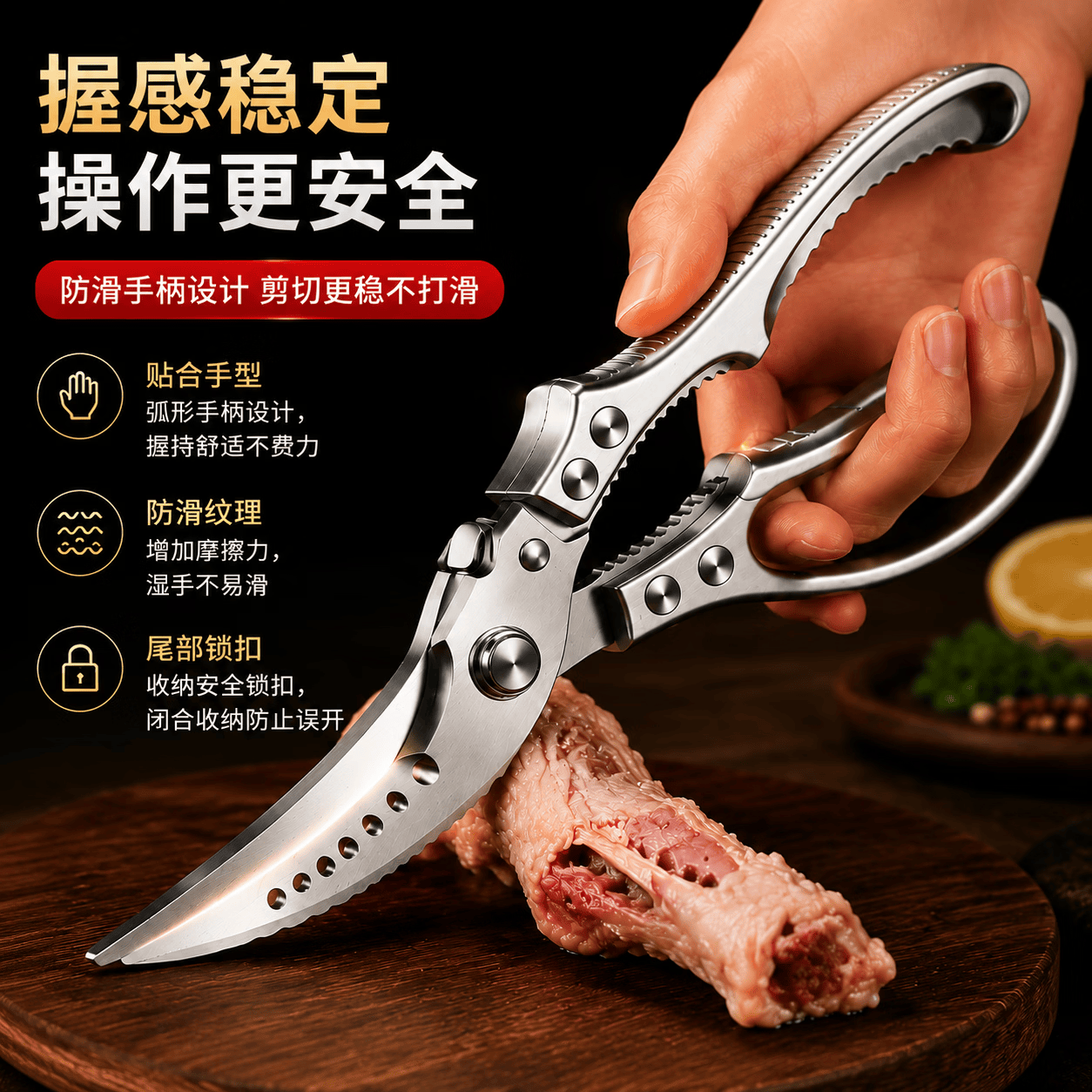 DFBK强力剪骨刀厨房专用鸡骨剪304不锈钢杀鱼剪刀食品级省力自动回弹 鲨鱼鸡骨剪【盒装】
