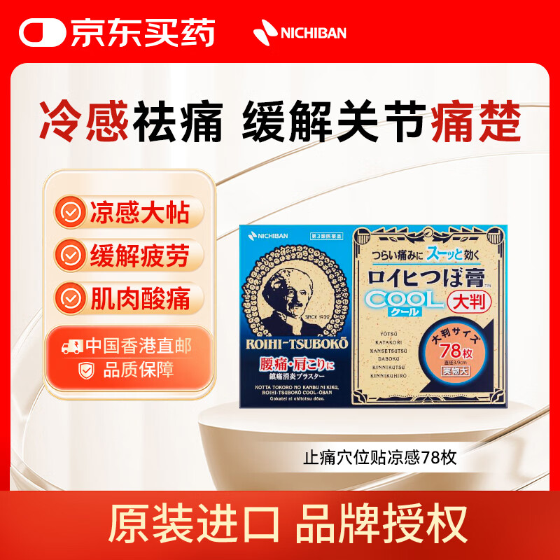 NICHIBAN米琪邦清凉冷感止痛穴位贴78枚 大判老人头膏药缓解腰酸背痛肩颈关节疼痛风湿拉伤膏贴 日本进口
