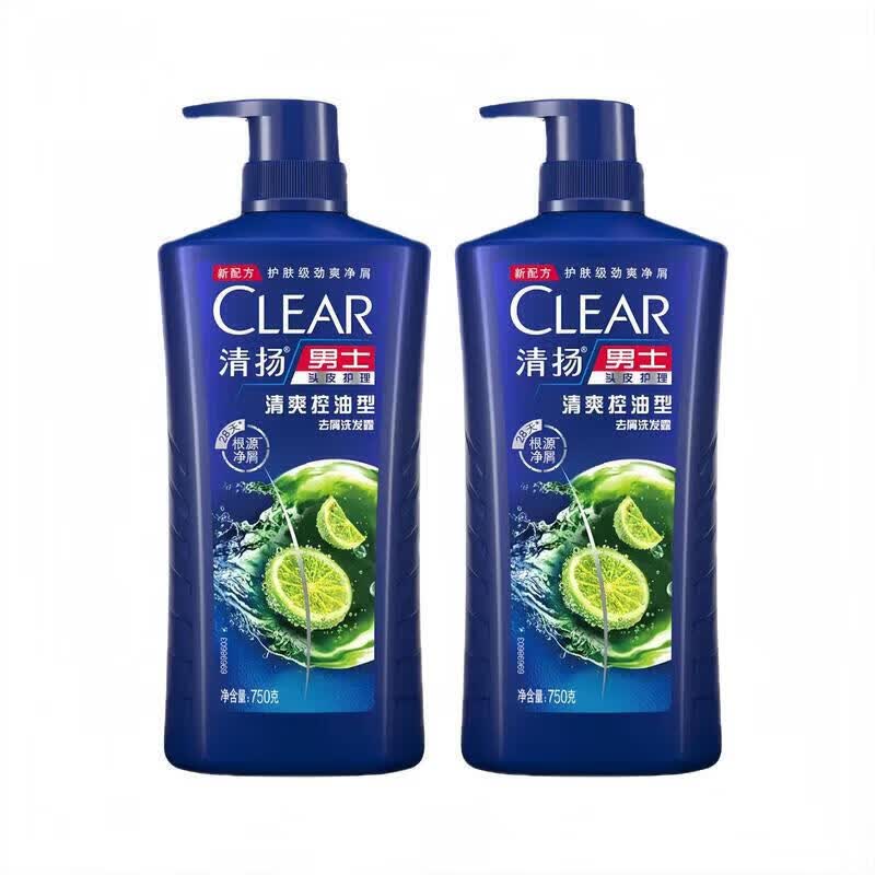 清扬男士去屑洗发水清爽控油活力运动青柠薄荷醇蓬松洗头膏冰感洗发水 清爽柠檬750g*2瓶【男士专用款】