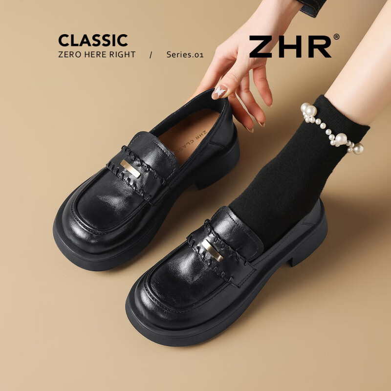 ZHR则则乐福鞋女款2026新款夏季厚底通勤女鞋jk鞋子英伦风小皮鞋AH785 黑色 35