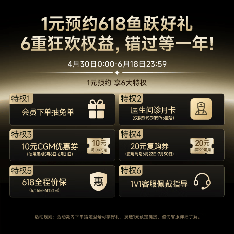 鱼跃（yuwell）618 动态血糖仪1元预定大礼包权益 虚拟商品不发货