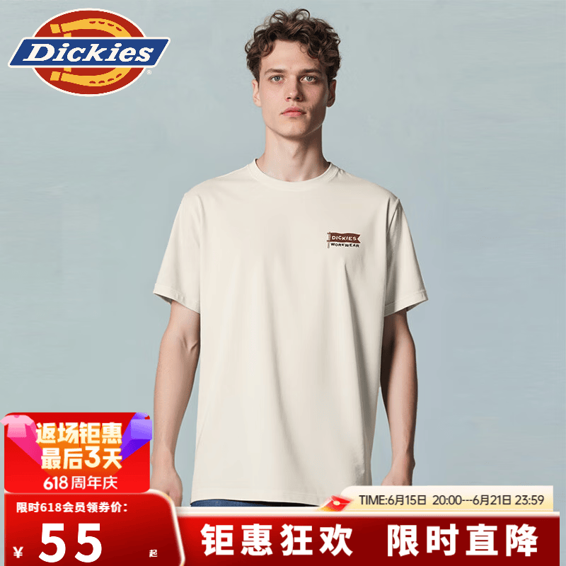Dickies纯棉短袖T恤宽松运动休闲百搭纯色圆领半袖上衣男女同款 DK0A88HO 白鹭白 XL