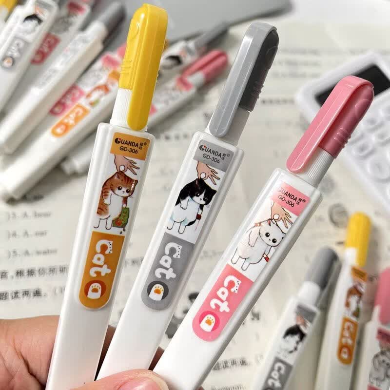 CRHMMFLF修正笔涂改液办公白色学生笔式无痕修正液覆盖力强改正液快干 可爱猫咪306 3瓶装(实用快干)