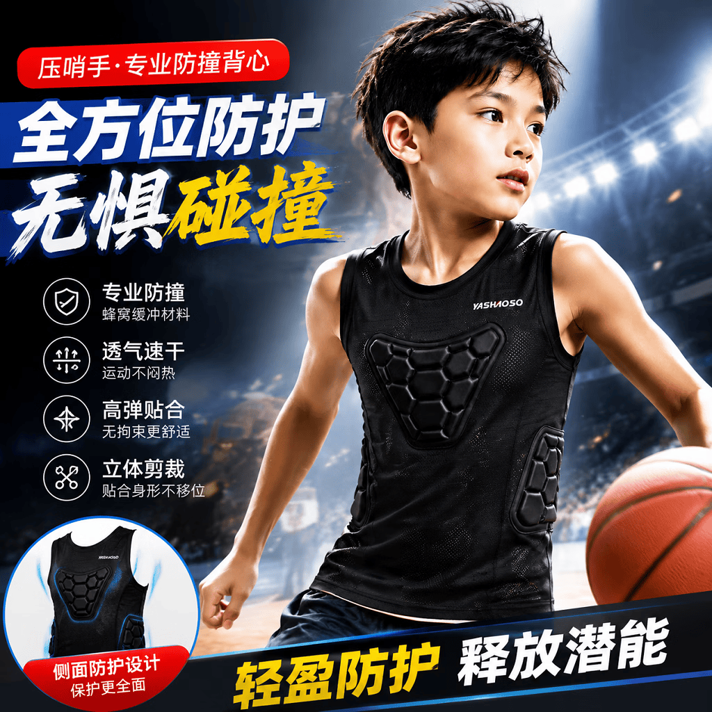 SHOOTNGTRAINER压哨手防撞运动背心篮球足球对抗训练护具儿童青少年透气官方正品 黑色 150