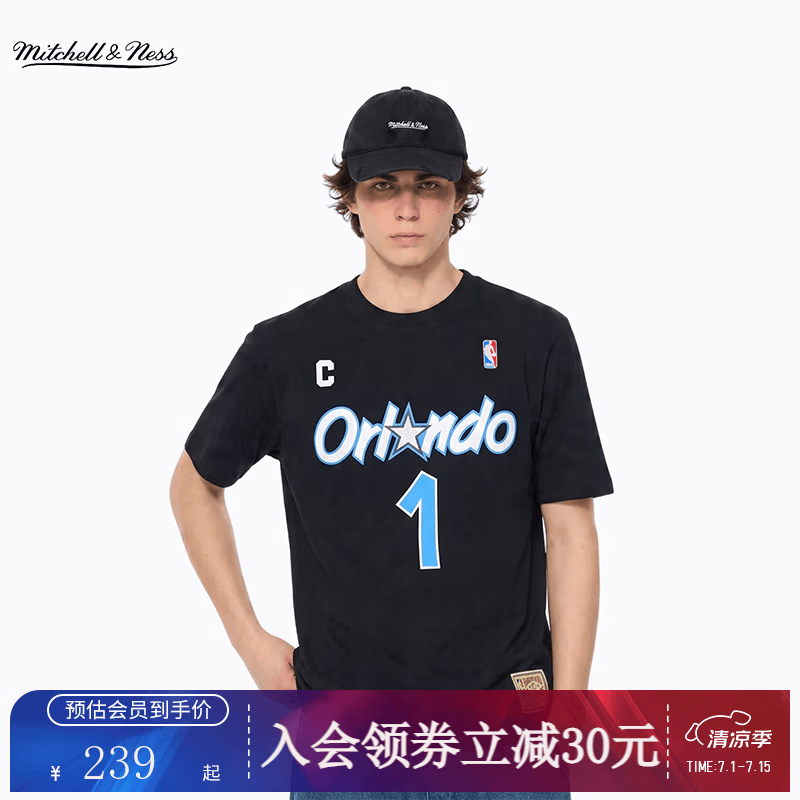 NBA官方Mitchell&ness克利夫兰骑士勒布朗詹姆斯复古夏季运动短袖T恤 黑（特雷西麦迪） L