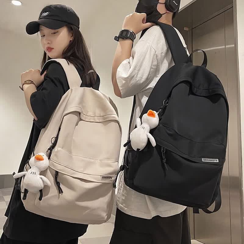 书包女初中高中生双肩包时尚书包大容量大学生休闲笔记本电脑包 黑色单包