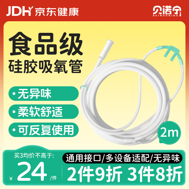 贝诺宁硅胶吸氧管氧气管双鼻塞鼻氧管家用老人制氧机医用耗材2米