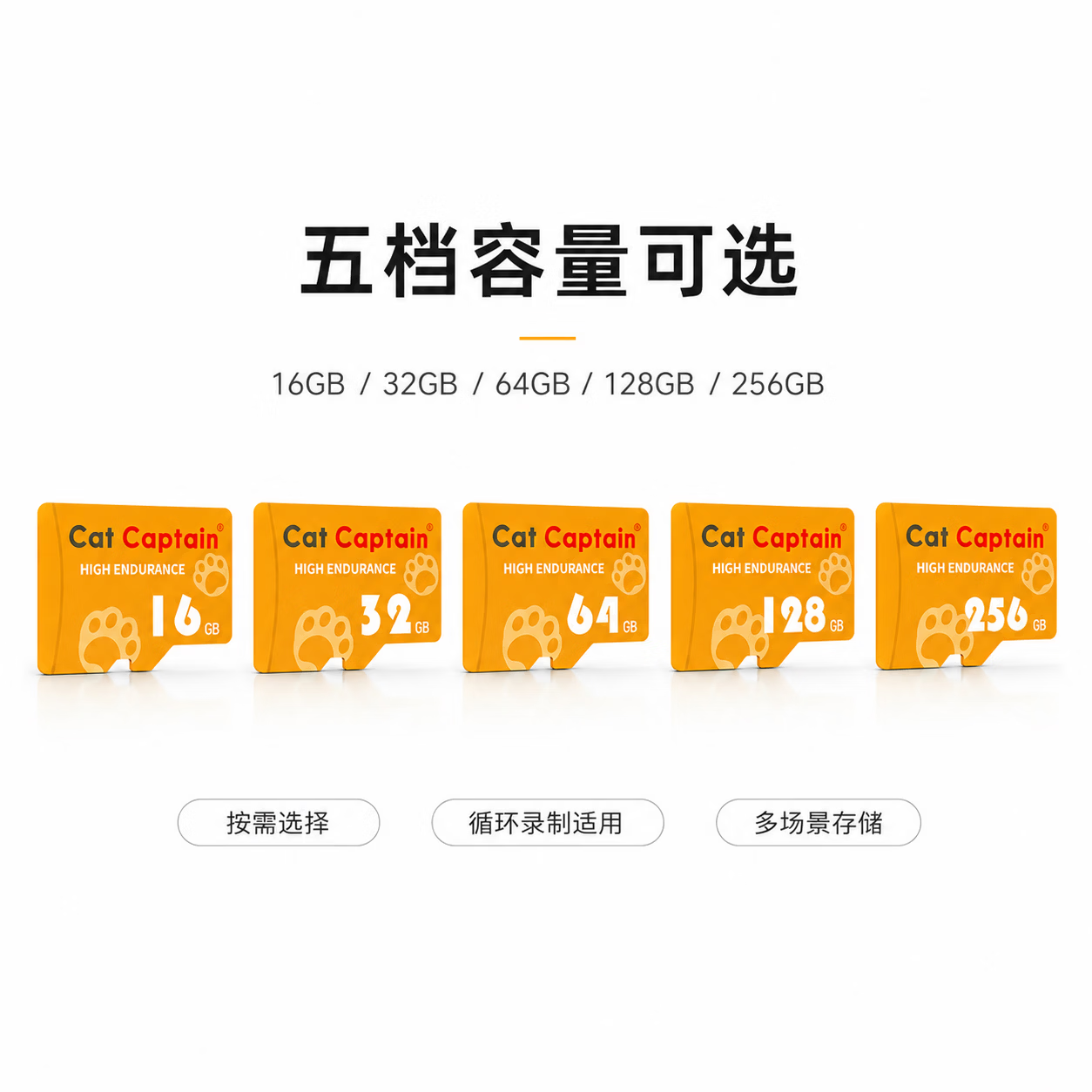 CAT CAPTAIN（猫船长）高速内存卡行车记录仪专用内存卡监控专用摄像头MicroSDTF卡U3A1个性橙卡高耐久用99M/S 橙卡256GB记录仪监控专用高速U3