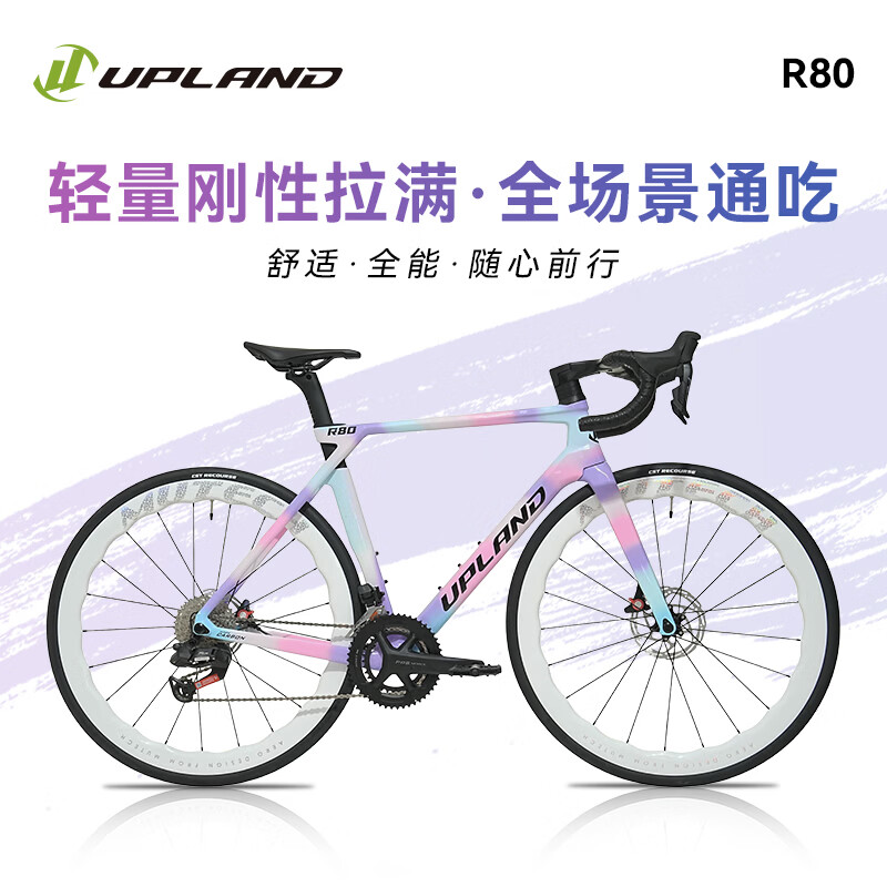 阿普兰（UPLAND）R80全碳纤维电子变速24速全内走综合气动公路车超轻弯把 梦幻祥云 450