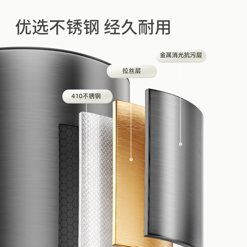 ecoco垃圾桶家用2026新款不锈钢敞口垃圾筐轻奢高级客厅厨房通用 【枪灰色 9L 】-窄形小巧/内外双桶