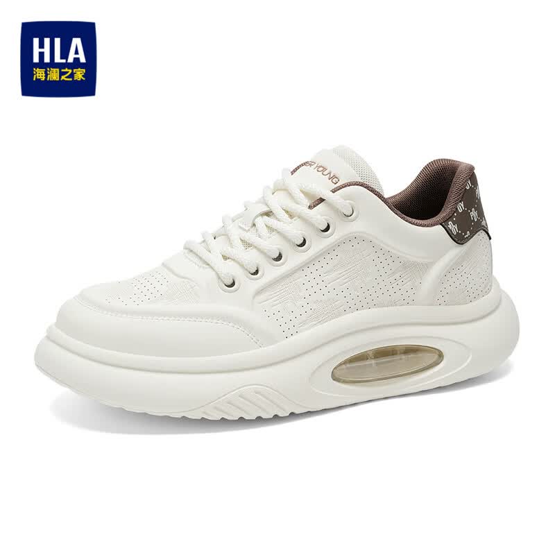 海澜之家(HLA)男鞋夏季2026新款运动休闲鞋潮流小白鞋气垫软底透气百搭鞋子男 米色-透气款 42