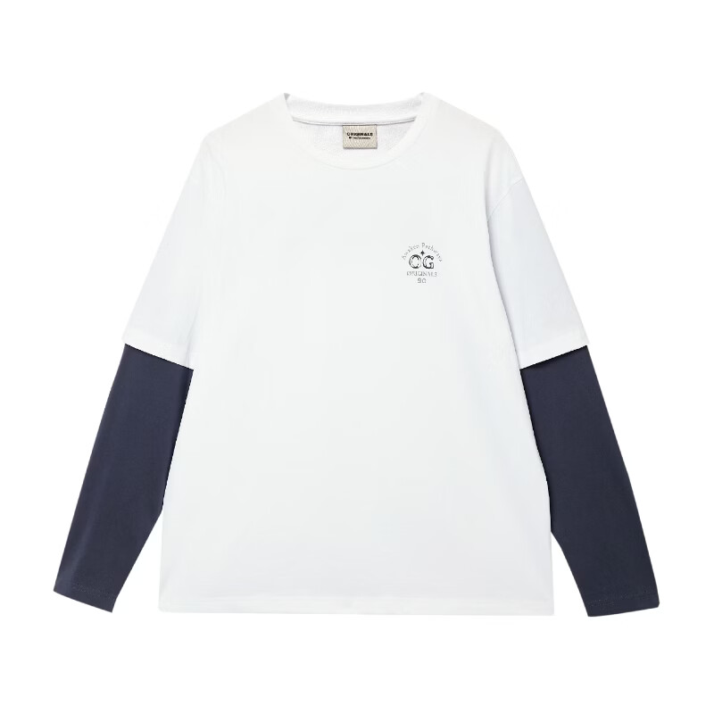 杰克·琼斯(JACK&JONES)26年秋季男装【重磅纯棉】长袖T恤男宽松圆领假两件撞色打底衫 A06本白色 常规 XS (165)