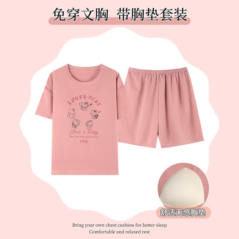 木木屋(mumuwu)【K】带胸垫睡衣女夏季套头七分裤云朵棉薄款孕妇可穿家居服 5552【带胸垫】套装 XXL【建议125-140斤】