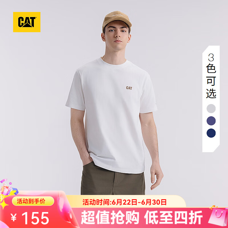 卡特（CAT）夏季男士短袖全棉户外通勤美式微落肩山系印花图案简约百搭T恤 杏色 2XL