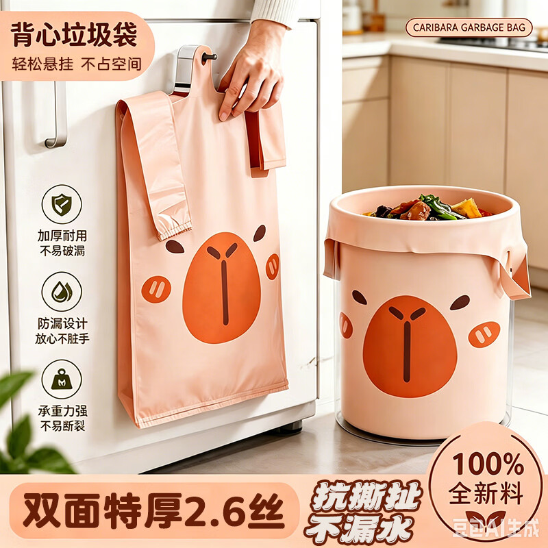 欧凯斯（OKISS）免撕背心式垃圾袋手提厨房客厅加厚塑料袋45*52cm双面2.6丝100只