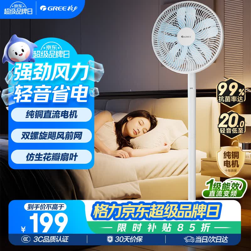 格力（GREE）【花精灵Se】一级能效直流变频轻音节能遥控电风扇卧室落地扇大风量静音家用风扇