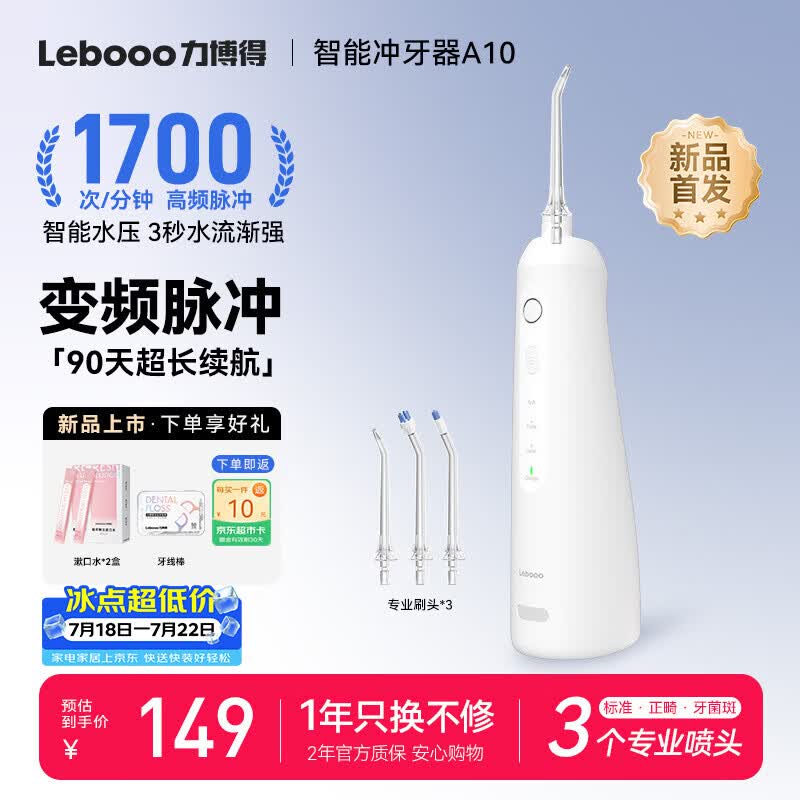 力博得（Lebooo）智能冲牙器成人家用立式洗牙器微气泡高效洗牙长续航水牙线正畸专用洁牙器送男女友生日礼物 简白