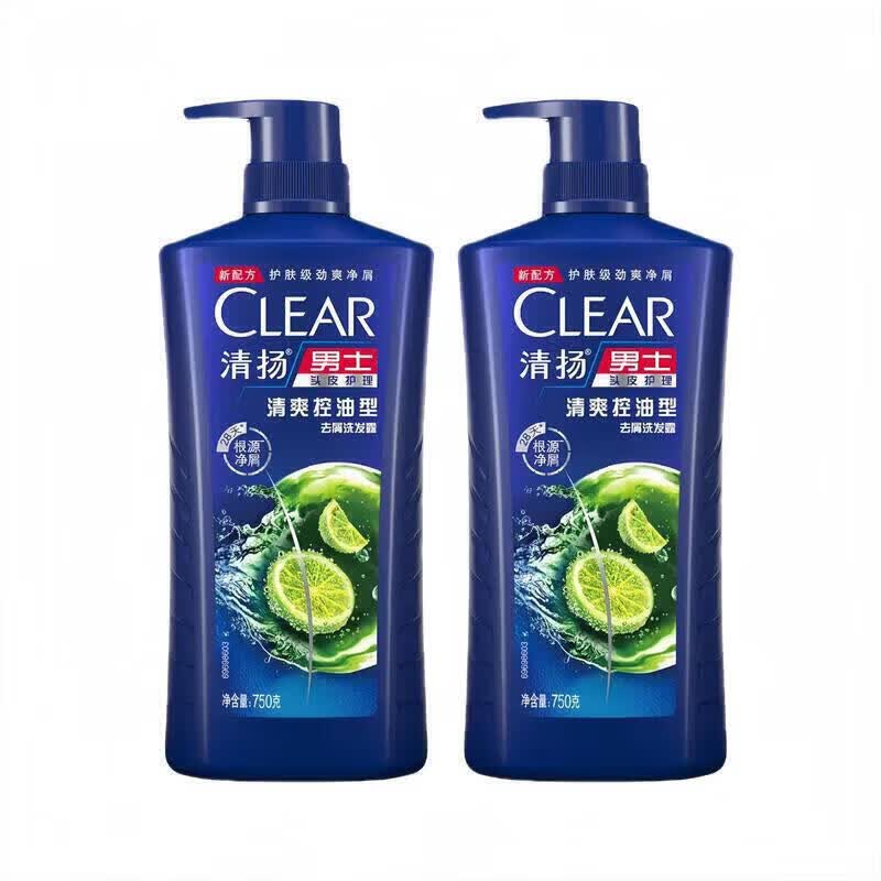 清扬男士去屑洗发水清爽控油活力运动青柠薄荷醇蓬松洗头膏冰感洗发水 清爽柠檬750g*2瓶【男士专用款】