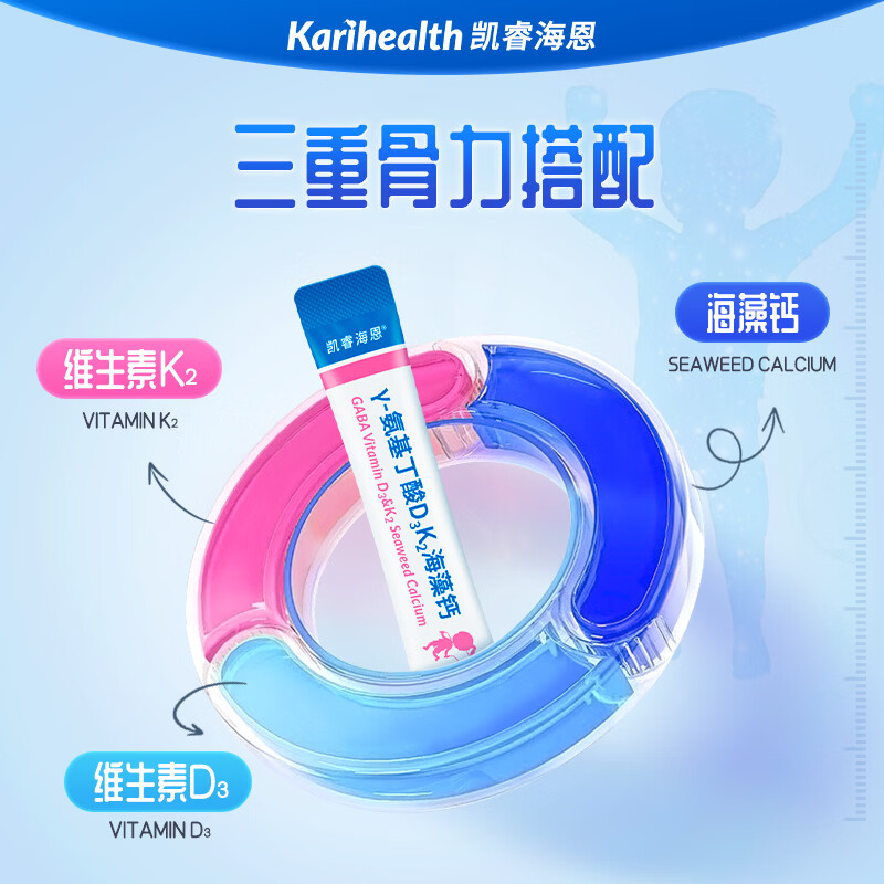 凯睿海恩γ-氨基丁酸D3K2深海红藻钙L-赖氨酸三重搭配成长营养