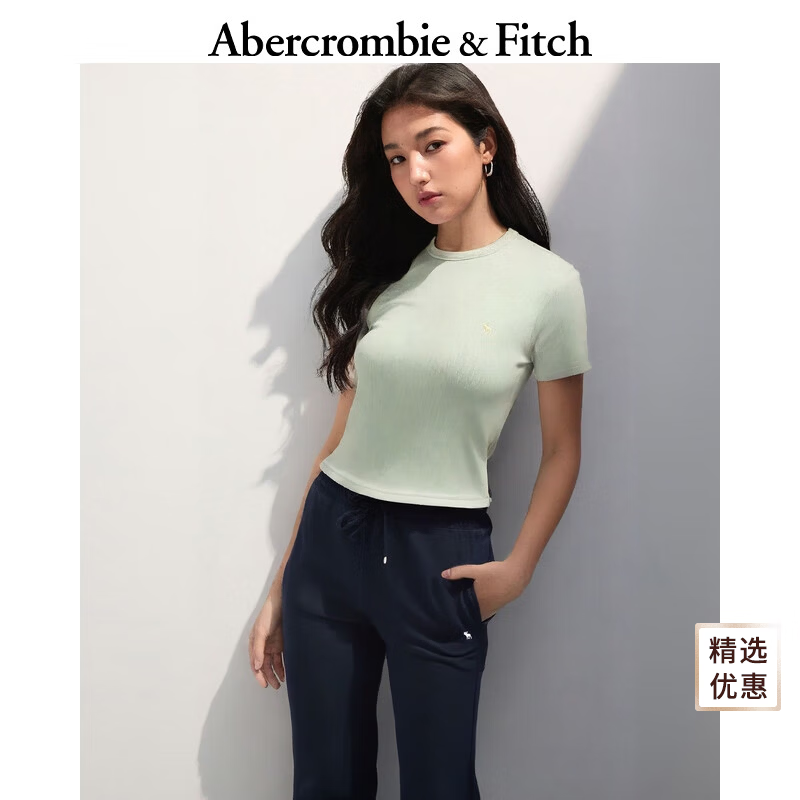 Abercrombie &amp; Fitch经典小麋鹿图案美式短袖内搭打底T恤上衣25夏季女装139-5272 绿色 XXS (160/76A)