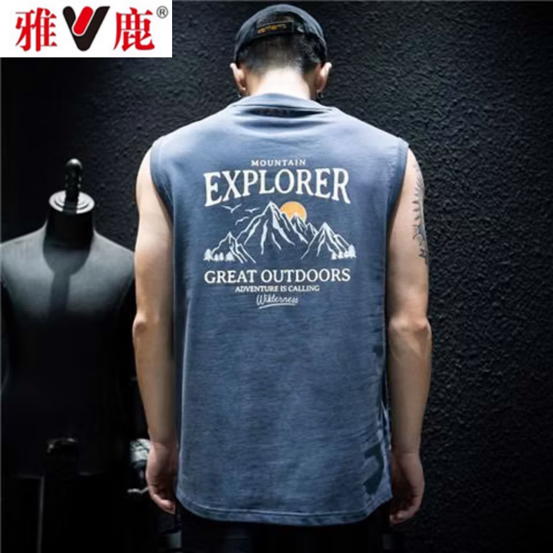 雅鹿夏季无袖t恤背心男宽松潮牌ins大码坎肩半袖美式运动12 M 均码 黑色【EXPORER】