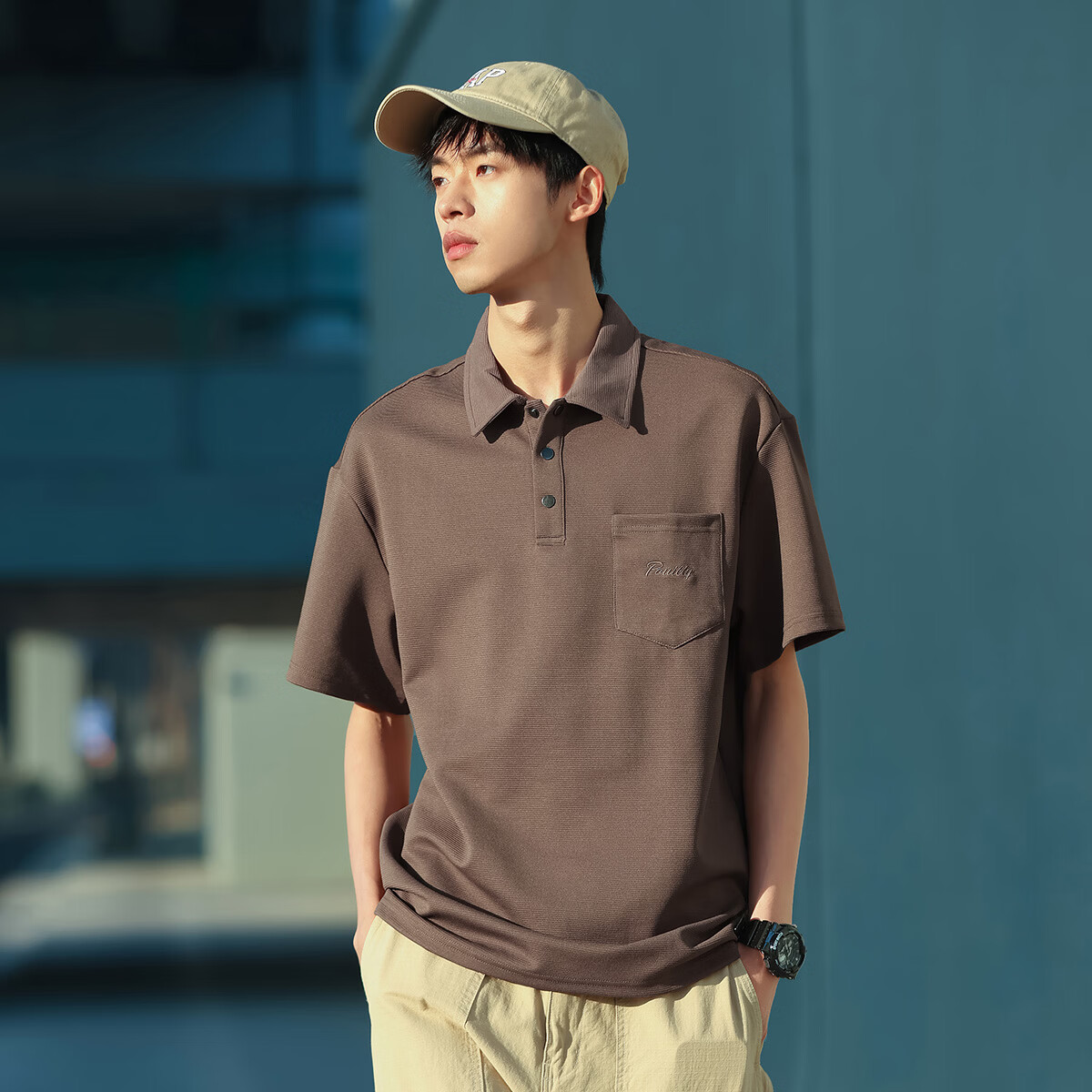 布衣传说翻领短袖polo衫男士宽松短袖t恤休闲上衣服潮 咖色 XL