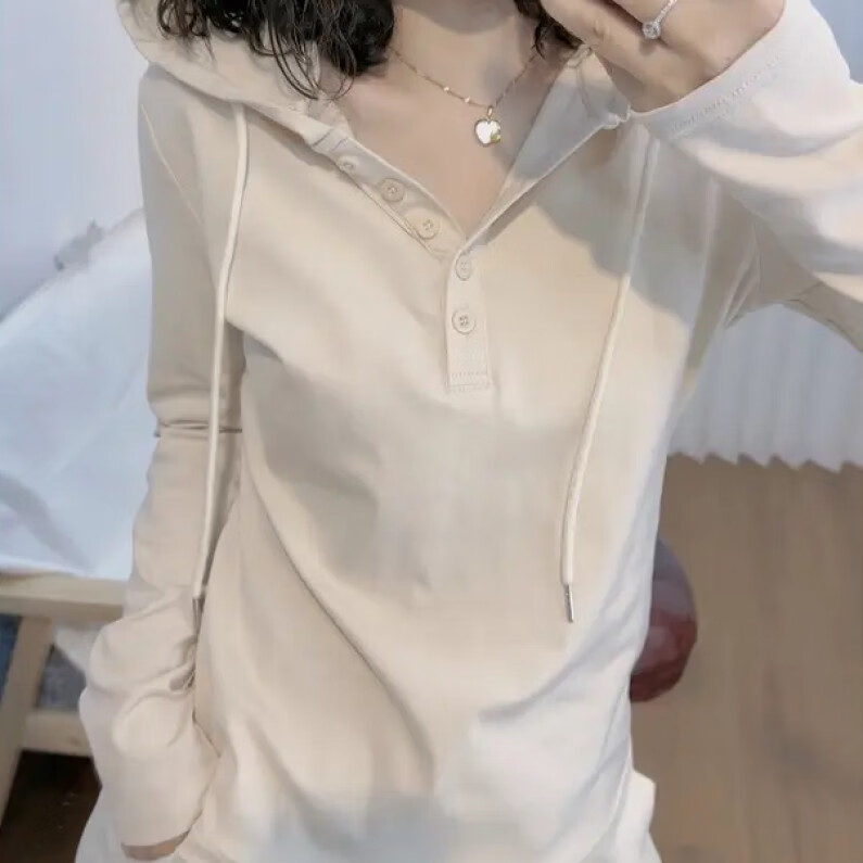 娜莎（NOXA 20）25（秋冬款）文艺范简约打底连帽长袖T恤显瘦休闲宽松百搭 芥末黄 4XL 【155-165斤】