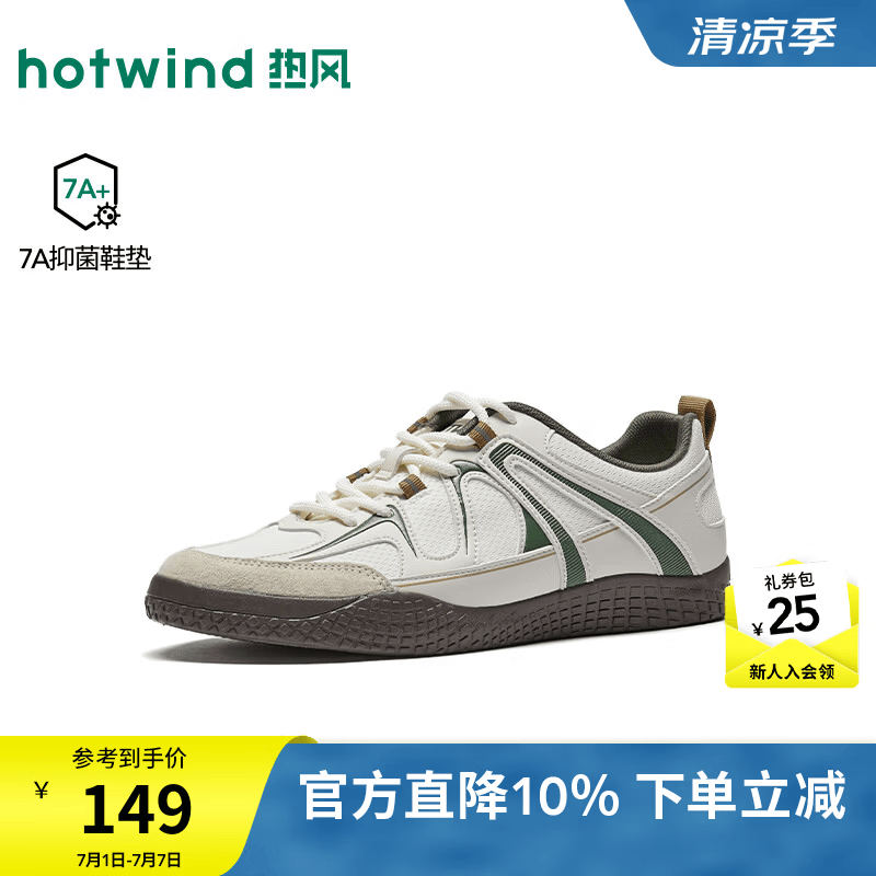 热风（Hotwind）男鞋2026年秋季新款男士休闲板鞋运动户外慢跑鞋复古平底鞋子 80米绿 40
