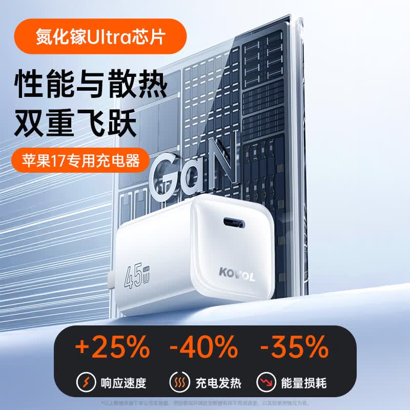科沃(KOVOL)【3C认证】苹果17/16/15/14充电头45W氮化镓充电器快充闪充迷你Mini适配iphone17ProMax手机ipad 【充电套装】45W陶瓷白+1米编织toC数据线