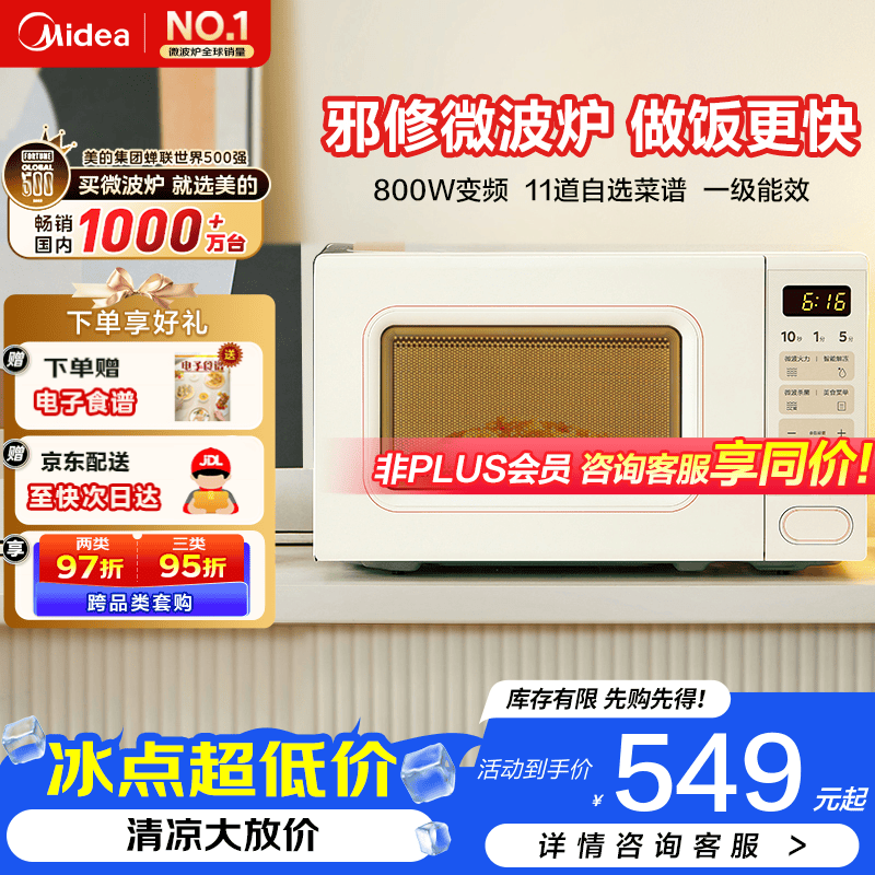 美的（Midea）小滋味系列变频微波炉M2H2 转盘式奶油风百搭复古 易清洁内胆 20L家用小型 一级能效 奶白色