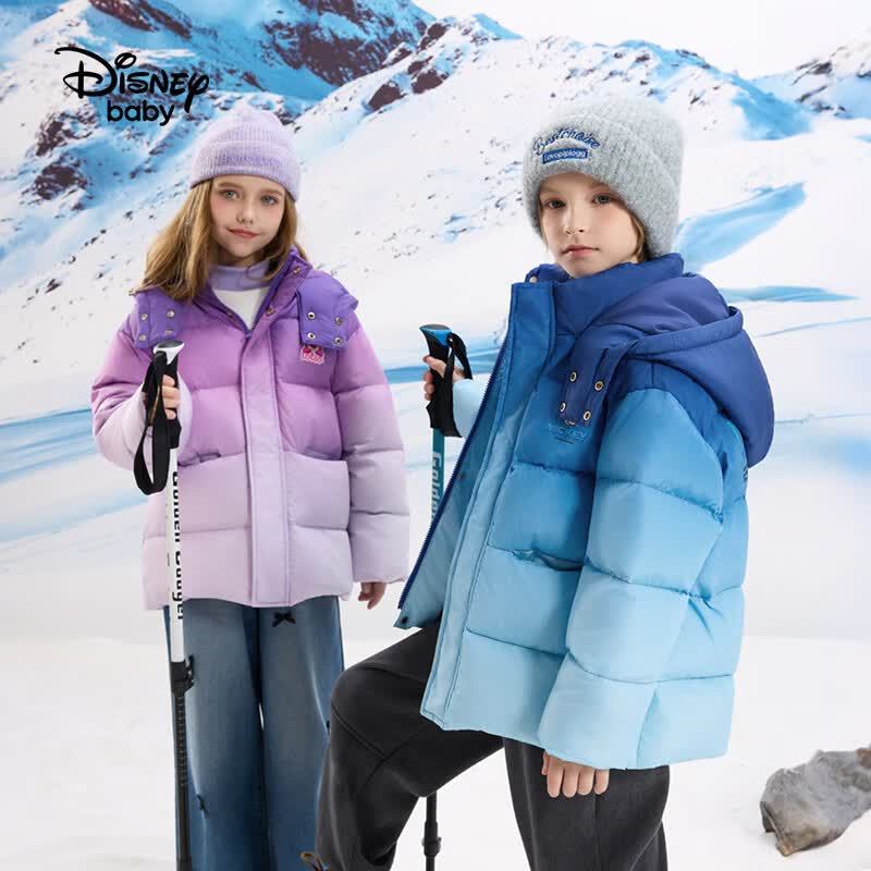 迪士尼(Disney)童装男童渐变羽绒服2026新冬米奇石墨烯拜年服白鸭绒高充绒外套厚 蓝渐变 110 高105-115cm重30-40斤