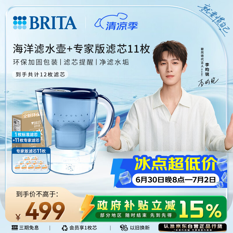 碧然德（BRITA）过滤净水器 家用滤水壶 净水壶 海洋系列 去水垢专家版滤芯11枚 环保加固包装