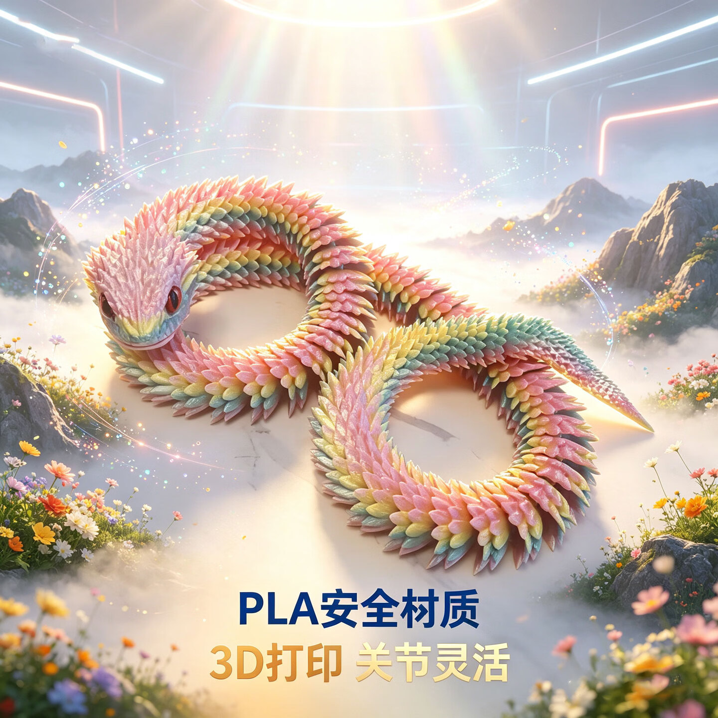 3d打印玩具蛇周边多关节可动夜光水晶蛇蝰蛇2025新款仿真动物模型 1.2米蝰蛇-冰淇淋色系(送仿真眼