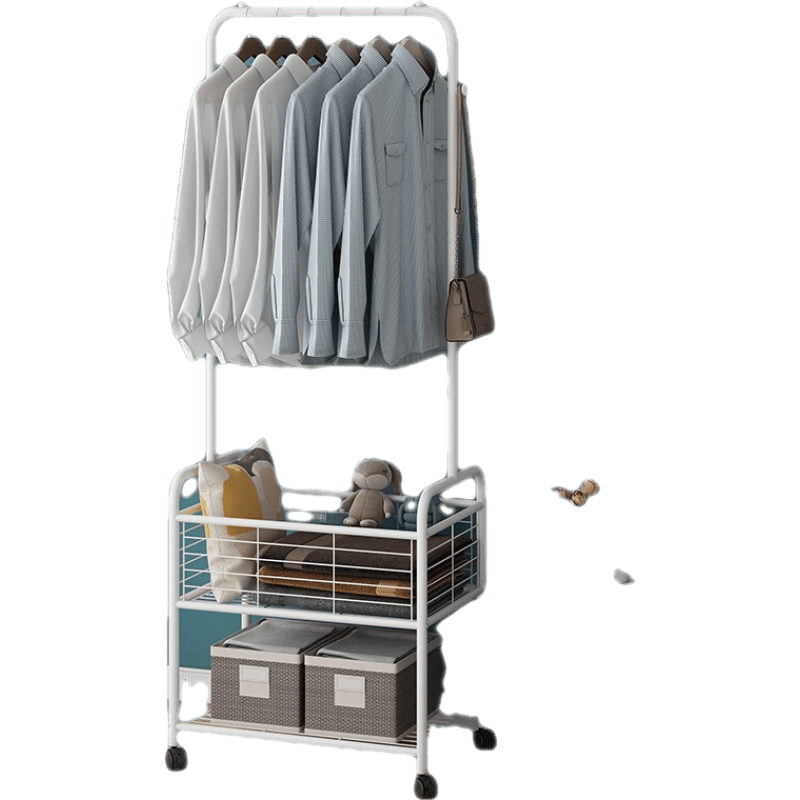 亚思特 挂衣架衣帽架落地卧室阳台衣架折叠室内挂衣架简易衣服挂架置物架 2801白色-加高围栏【宽61.5*高178cm】