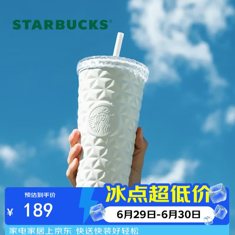 星巴克（Starbucks）月光对杯白不锈钢吸管杯591ml保温保冷杯咖啡杯车载节日礼物