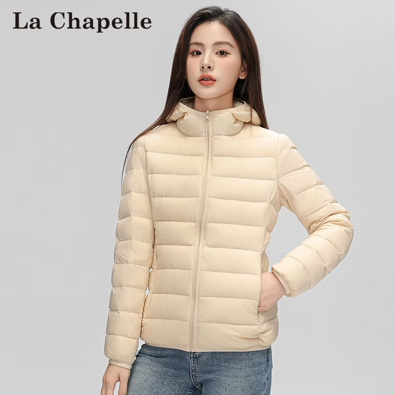 拉夏贝尔（La Chapelle）秋冬连帽短款女士保暖轻薄羽绒外套羽绒服内搭简约休闲 黑色 S (建议80-90斤)