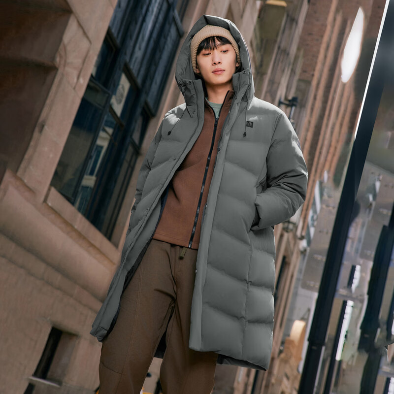 雪中飞【鹅绒】【男女同款】H版型长款运动连帽羽绒服户外 烟墨灰|8656 L /175/96A