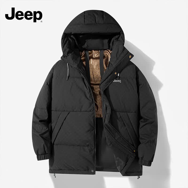 JEEP吉普羽绒服男新款连帽时尚夹克百搭厚面包服防风保暖外套男