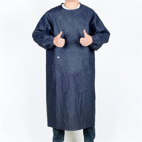 牛仔罩衣工作大褂男加长加大加厚耐用防污搬运反穿衣带袖围裙工作服工