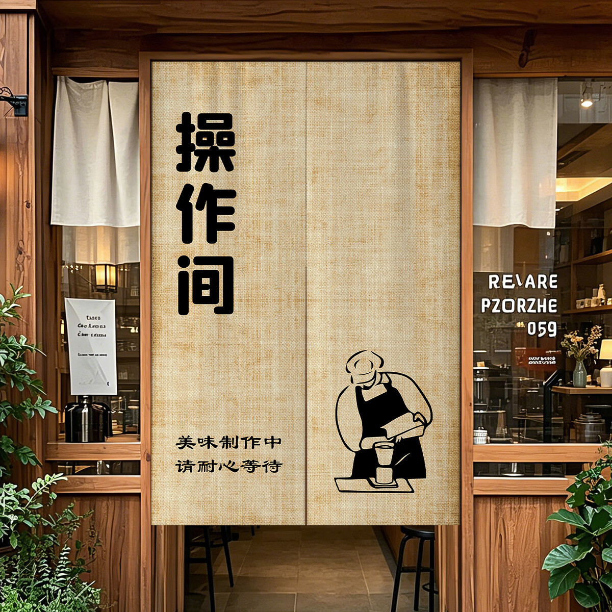 溥畔定制复古厨房门帘商用卫生间仓库半截隔断帘布帘杂物间帘子遮挡帘 02+烘焙间 宽80X高120cm[送伸缩杆+杆托+磁吸]对开
