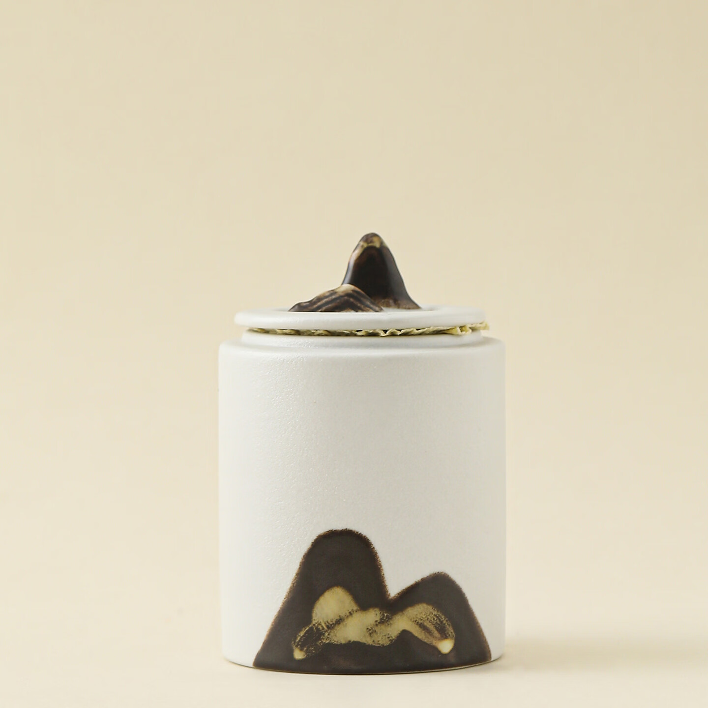 鹏山粗陶远山茶叶罐家用密封储茶罐新中式存茶仓陶瓷防潮茶仓茶室摆件