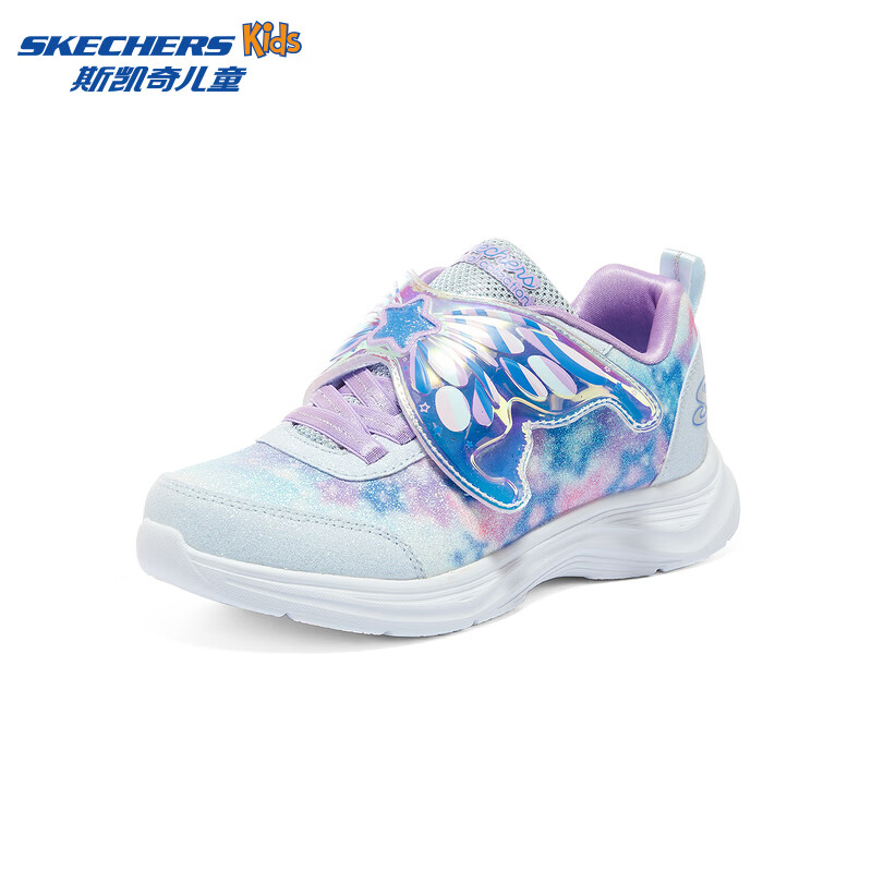 Skechers斯凯奇闪灯鞋儿童休闲鞋梦幻蝴蝶秋季女童发光鞋303260L 浅蓝色/薰衣草色/LBLV 36
