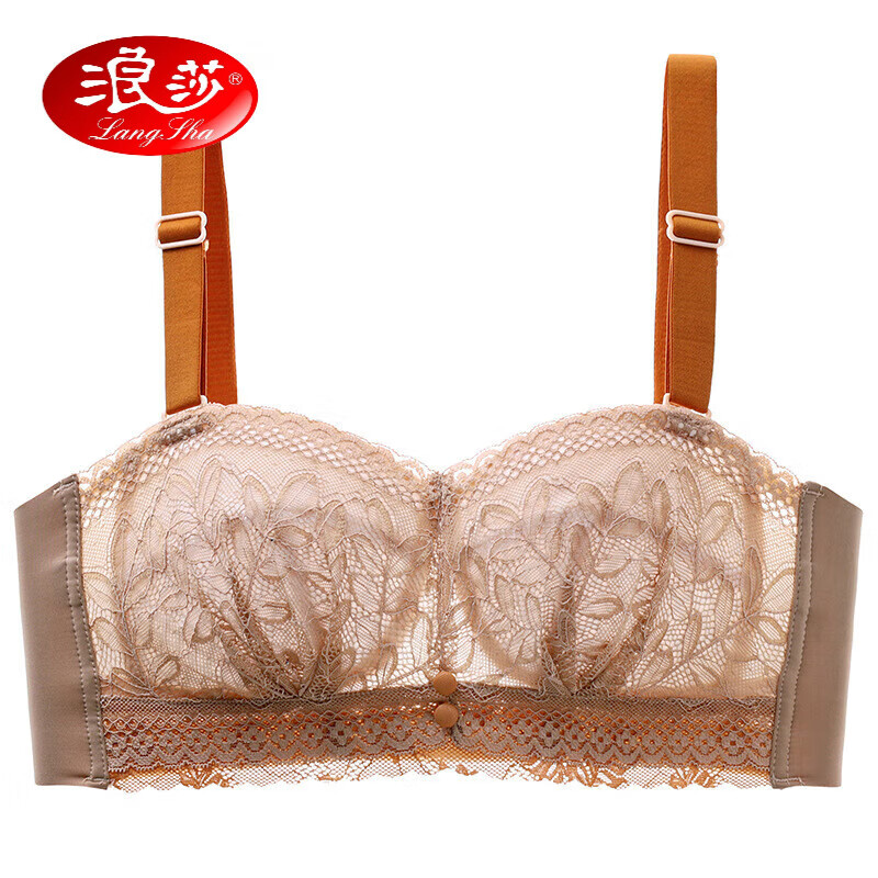 浪莎(langsha)品牌薄款无肩带内衣女大胸显小聚拢无钢圈调整型性感