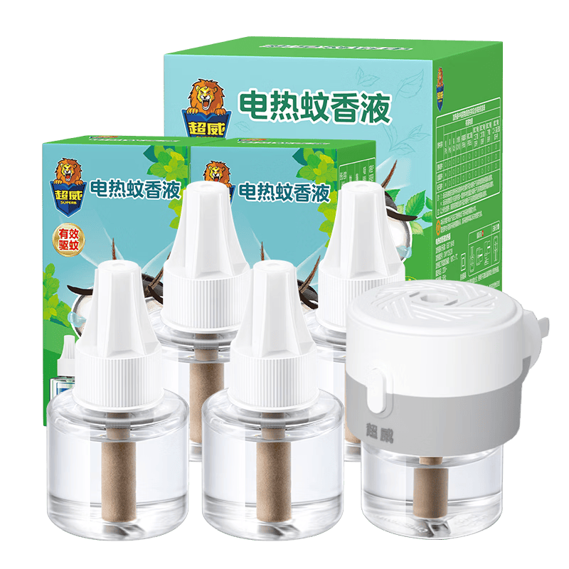 超威电热蚊香液驱蚊防蚊液家用套装品牌插电式加热器蚊香液 薄荷5液1器